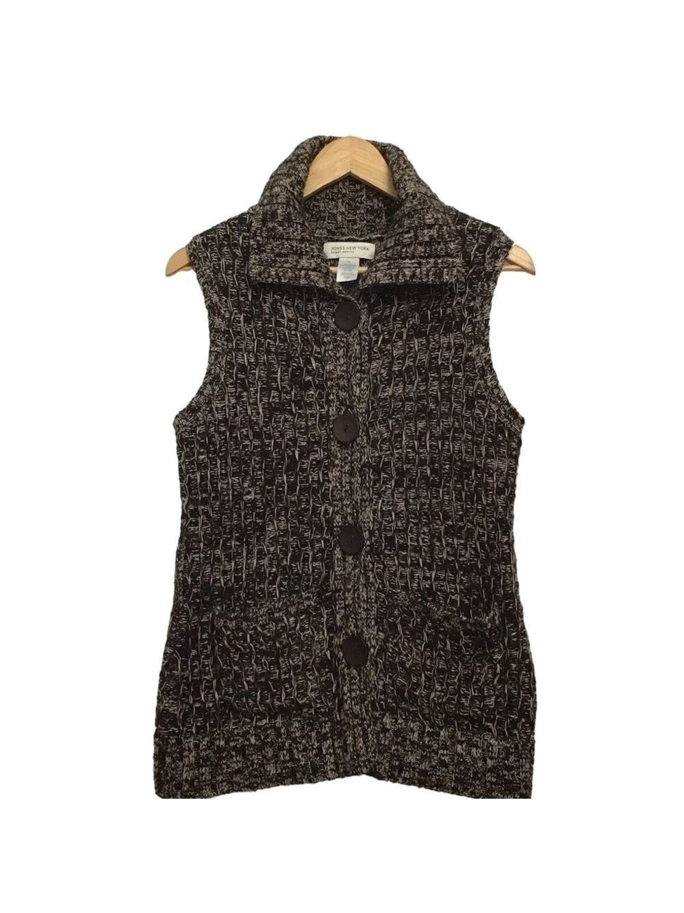 JONES New York Sport Petite wool cotton blend vest cardigan Neutral tone…